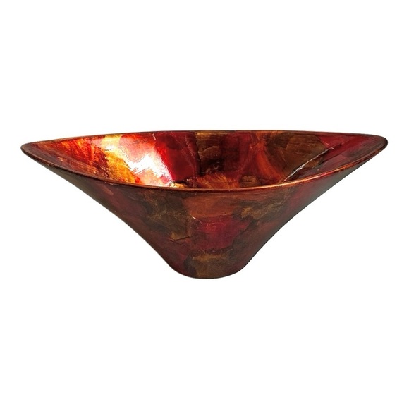 Decorative Bowl Red Gold Lacquered Boat Shaped Flower Pot Vase Planter Bowl - Picture 2 of 6